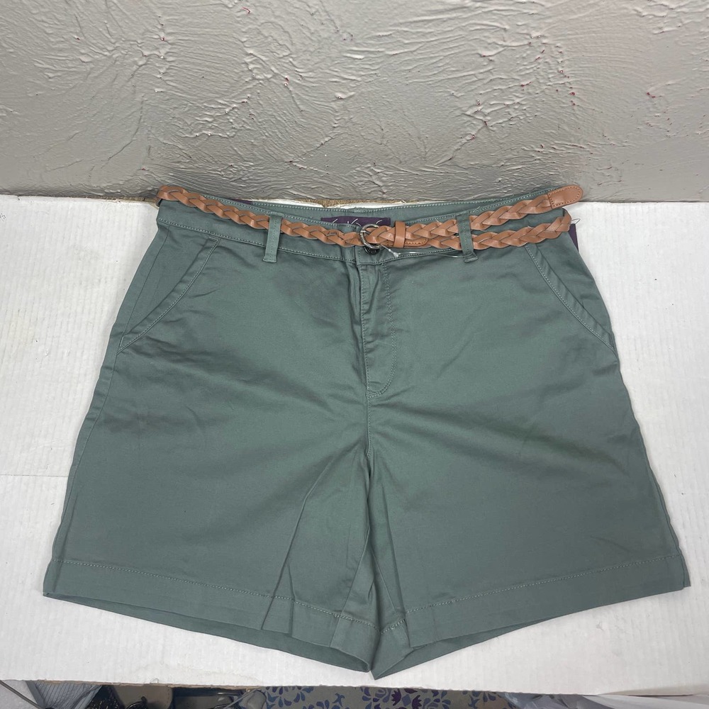 Gloria Vanderbilt Green Braided Leather Waist Belt‎ Bermuda Shorts Womens Sz 10